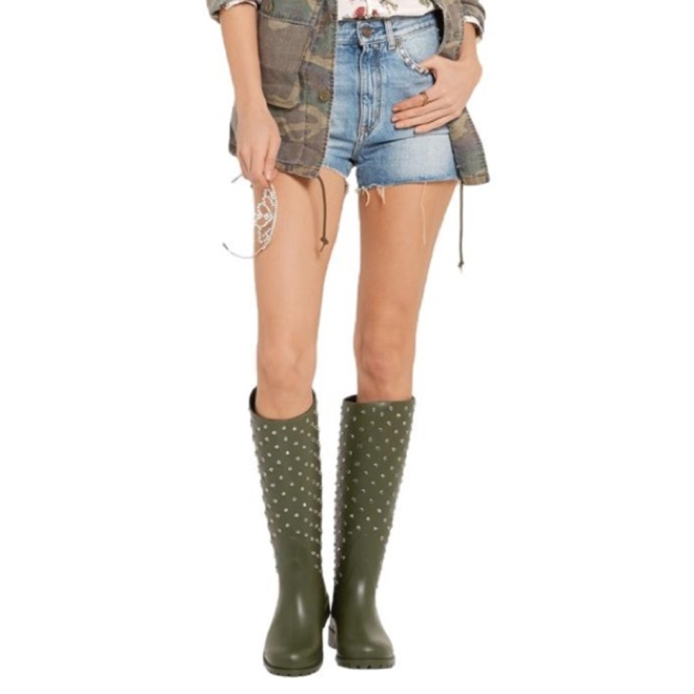 Saint Laurent Green Festival Embellished Rain Boot - Picture 2 of 8